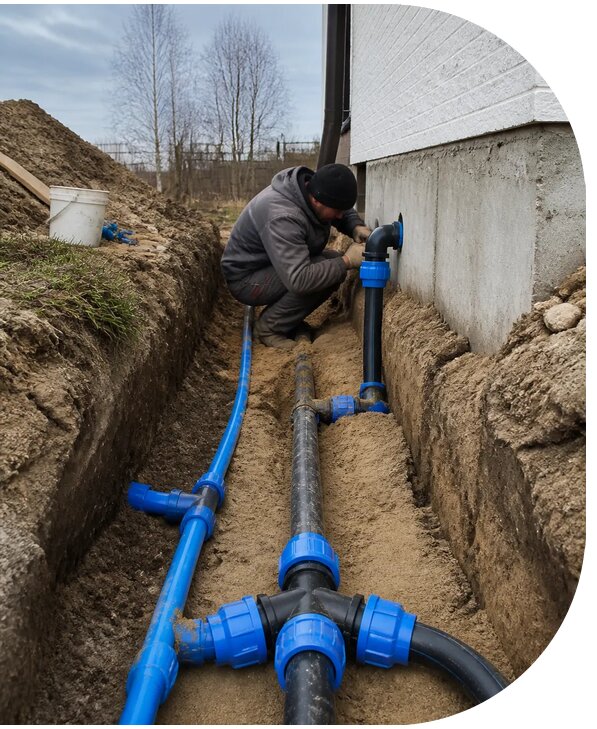 Монтаж наружного водопровода на участке под ключ в Карасуке